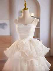 Cute Sweetheart Neck Organza White Evening Prom Dress, White Homecoming Dress