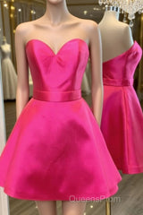 Cute Sweetheart Neck Short Hot Pink Evening Prom Dress, Hot Pink Formal Graduation Homecoming Dress, Cocktail Dress