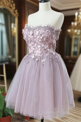 Cute Sweetheart Tulle Lace Beads Short Evening Prom Dress, Homecoming Dress