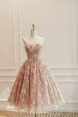 Cute Tulle Flower Short Evening Prom Dress, Beautiful Off The Shoulder A-Line Evening Party Dress