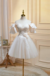 Cute Tulle Lace Homecoming Dress, Off Shoulder Short Evening Prom Dress