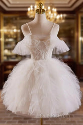 Cute Tulle Lace Light Champagne Short Evening Prom Dress, Cut Homecoming Dress