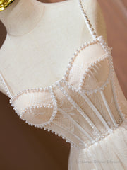 Cute Tulle Light Champagne Short Prom Dress, Lace Homecoming Dress