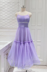 Cute Tulle Scoop Spaghetti Straps Homecoming Dress, Short Evening Prom Dress