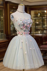 Cute Tulle Short Evening Prom Dress with Lace, A-Line Homecoming Party Dress