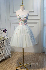 Cute Tulle Short Evening Prom Dress with Lace, A-Line Homecoming Party Dress