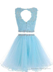 Cute Two Piece Tulle with Beadings Homecoming Dress, Lovely Formal Dress