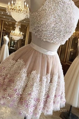 Cute Two Pieces Applique Short Evening Prom Dress, Homecoming Dress