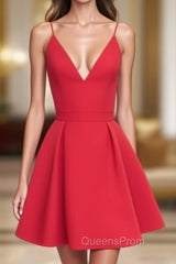 Cute V Neck Red Short Evening Prom Dress, Red Homecoming Dress