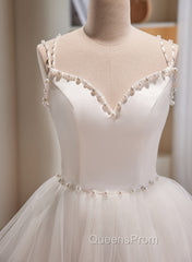 Cute White Short Tulle Beaded Graduation Dress, White Short Evening Prom Dress Evening Dress