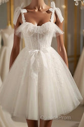 Cute white tulle lace short Evening Prom Dress, white homecoming Dress