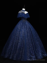 Dark Blue Long Prom Dress, Blue Tulle Formal Gown Graduation Dresses