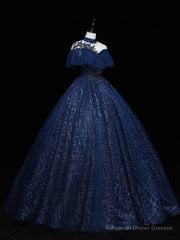 Dark Blue Long Prom Dress, Blue Tulle Formal Gown Graduation Dresses