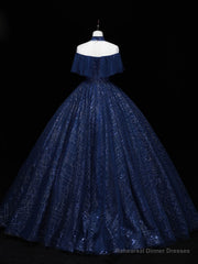 Dark Blue Long Prom Dress, Blue Tulle Formal Gown Graduation Dresses