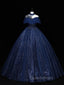 Dark Blue Long Evening Prom Dress, Blue Tulle Evening Gown Graduation Dress