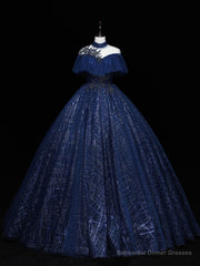 Dark Blue Long Prom Dress, Blue Tulle Formal Gown Graduation Dresses