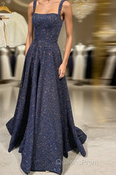 Dark blue sequin long Evening Prom Dress , blue evening Dress