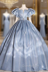 Dark Blue Square Puff Sleeve Square Quinceanera Dress