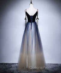 Dark blue tulle long Evening Prom Dress, blue evening Dress