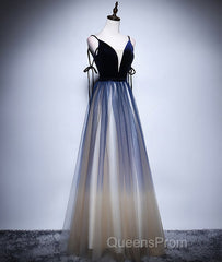 Dark blue tulle long Evening Prom Dress, blue evening Dress