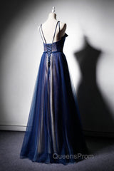 Dark Blue Tulle Long Evening Prom Dress, Dark Blue Evening Dress