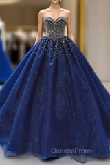 Dark Blue Tulle Sweetheart Beading Sequins Haute Couture Evening Prom Dress