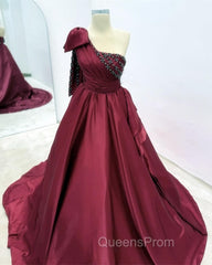 Dark Burgundy Ball Gown One Shoulder Dress