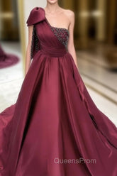 Dark Burgundy Ball Gown One Shoulder Dress