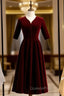 Dark Burgundy Velvet Short Sleeve Short Evening Prom Dress