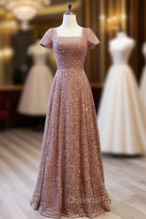 Dark Champagne Sequins Square Evening Prom Dress