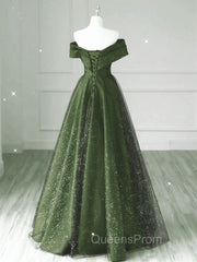 Dark Green and Black A-line Satin Long Party Dress, Simple Long Evening Prom Dress
