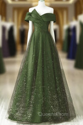 Dark Green and Black A-line Satin Long Party Dress, Simple Long Evening Prom Dress