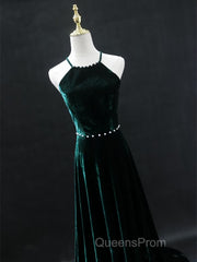 Dark Green Backless Long Evening Prom Dress, Dark Green Long Formal Evening Bridesmaid Dress