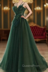 Dark Green Long Beaded A-line Evening Dress Party Dress, Green Evening Prom Dress