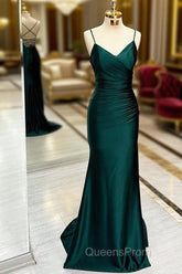 Dark Green Mermaid Satin Long Evening Prom Dress