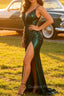 Dark Green Mermaid Spaghetti Straps Long Prom Dress with Open Back