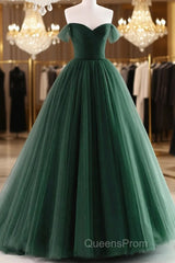 Dark Green Off Shoulder Sweetheart Long Party Dress, Dark Green Sweet 16 Dress