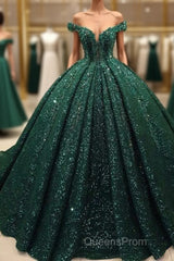 Dark Green Off the Shoulder Ball Gown Sequined Quinceanera Dress
