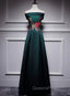 Dark Green Satin Off Shoulder Floor Length Satin Party Dress, Green Evening Prom Dress Evening Dress