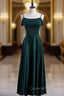 Dark Green Satin Spaghetti Straps Evening Prom Dress