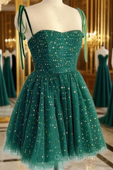 Dark Green Sweetheart Tulle Short Party Dress, Green Homecoming Dress Formal Dress