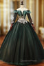 Dark Green Tulle Long Sleeve Off the Shoulder Appliques Quinceanera Dress