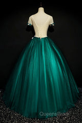 Dark Green Tulle Round Neckline Ball Gown Formal Dress, Quinceanera Dress