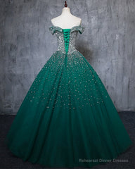 Dark Green Tulle Sweetheart Sparkle Party Dress, Sweet 16 Dress