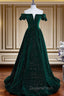 Dark Green Velvet Off Shoulder Long Party Dress, Green A-line Evening Prom Dress
