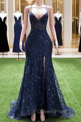 Dark Navy Blue Evening Prom Dress Long Sequins Mermaid Women Tulle Evening Dress Spaghetti Straps