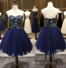 Dark Navy Blue Short Dress With Sequin Bodice For Juniors Homecoming Dress