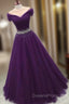 Dark Purple Beaded Tulle Off Shoulder Party Dress Purple Junior Evening Prom Dress Evening Prom Dress shops