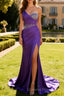 Dark Purple Mermaid One Shoulder Corset Long Prom Dress With Beading