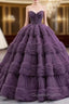 Dark Purple Tulle Sweetheart Pleats Beading Evening Prom Dress